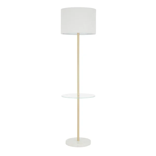 Chloe Modern Floor Lamp with Glass Shelf & Marble Base - Stylish Lighting for Small Spaces!