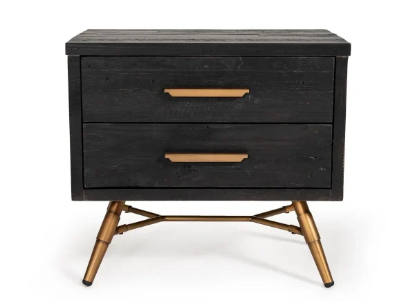 Modern Dark Brown Recycled Pine Nightstand with Antique Handles – Stylish, Durable, and Chic Design