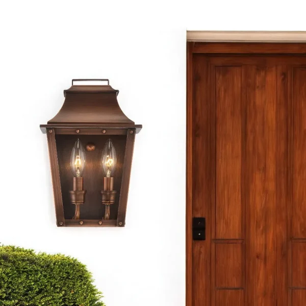 Coventry 2-Light Copper Patina Pocket Wall Light - Sophisticated Asian-Inspired Lantern Design