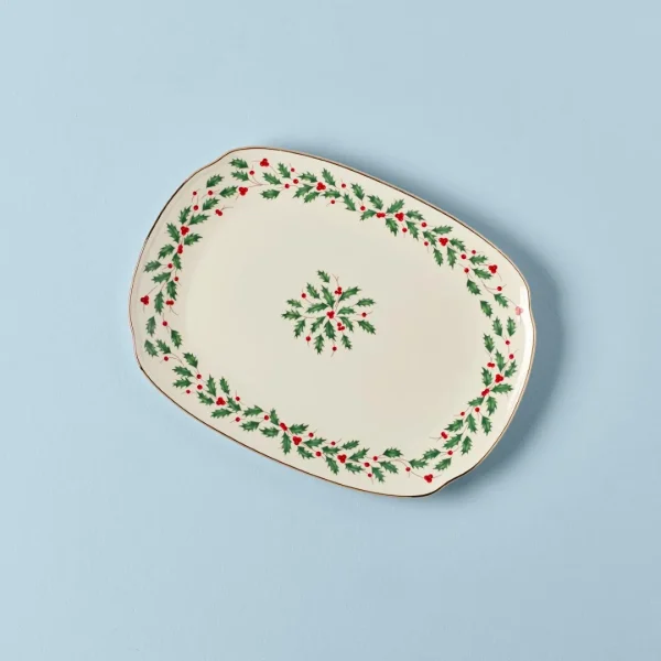 Holiday Elegant Ivory Porcelain Serving Platter with 24K Gold Accents, 15.25