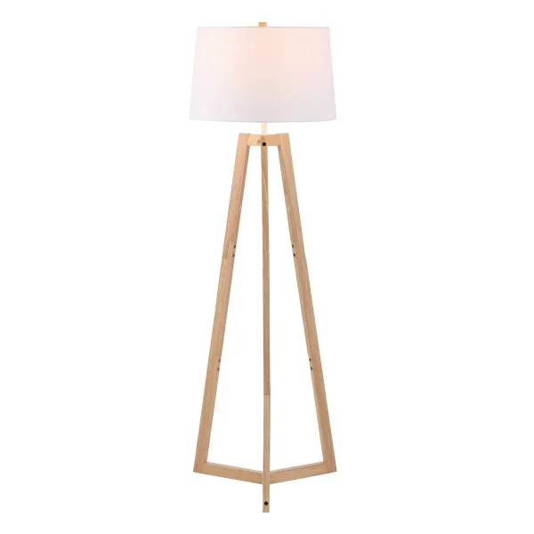 Ismeria Floor Lamp - Stylish Natural Wood Tripod Design with White Linen Shade for Chic Decor
