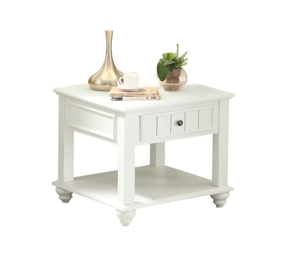 24 White Washed Square End Table with Drawer & Shelf - Stylish Storage for Any Room Decor