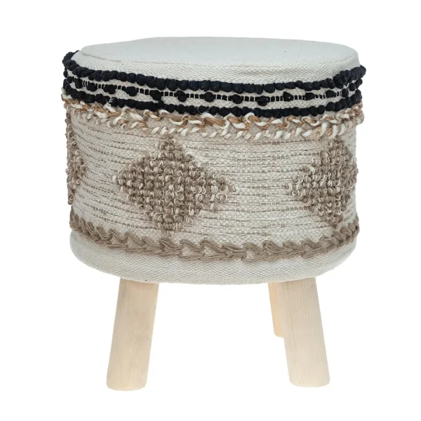 16 Beige Jute Round Abstract Ottoman - Stylish, Comfortable, and Multi-Functional Home Accent Piece
