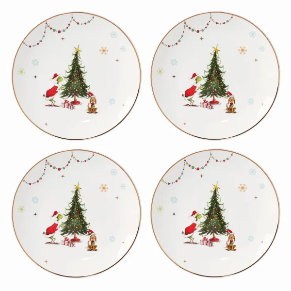 Merry Grinchmas Porcelain Dinner Plates, Set of 4 - Dishwasher & Microwave Safe