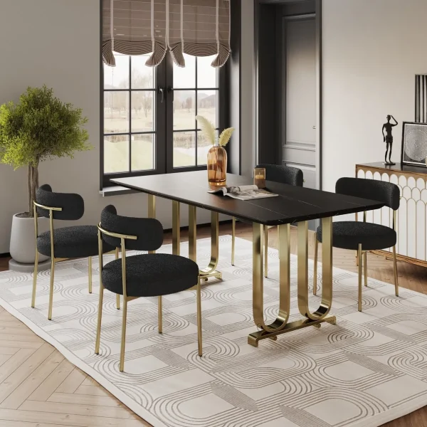 Woker Ergonomic Dining Chairs Set of 2 – Curved Backrest, Thick Cushions & Stylish Brass Legs