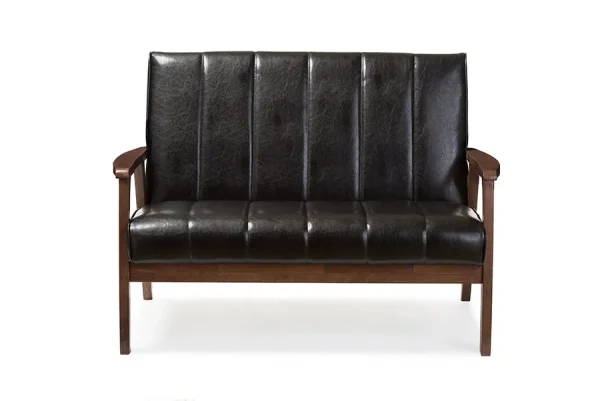 Nikko Mid-Century Modern Loveseat - Stylish Scandinavian Design in Faux Leather & Rubberwood Frame