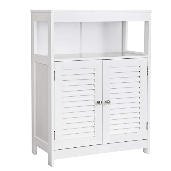Wooden Bathroom Closet with 1 Open Shelf and 2 Door Cabinet, White