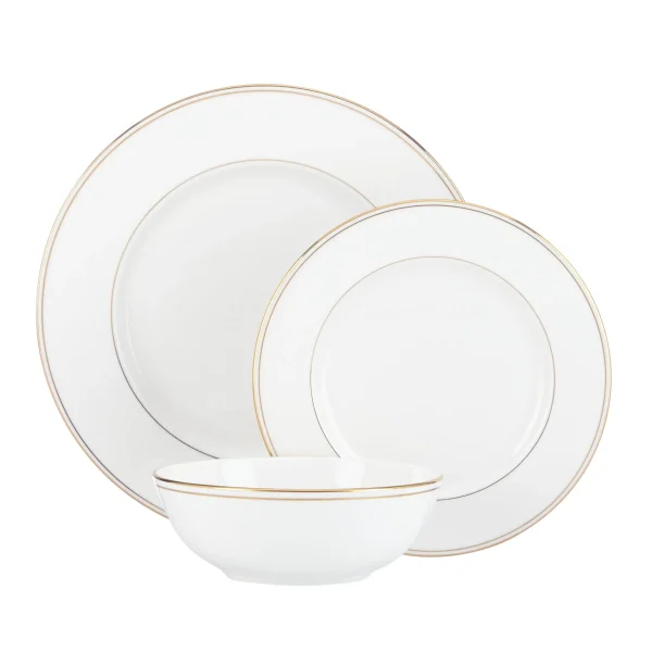Federal Gold 3-Piece Porcelain Dining Set with 24K Gold Rim Accents, Dishwasher Safe