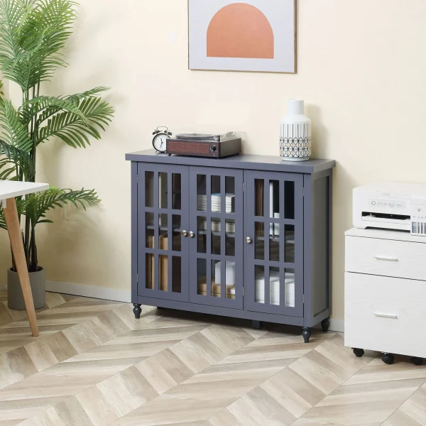 Homcom Sideboard Buffet Cabinet, Credenza, Coffee Bar Cabinet, Glass Doors, Gray