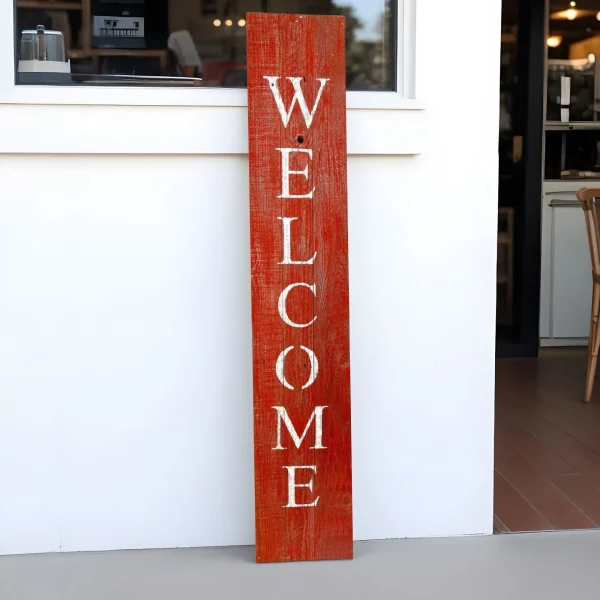5 Rustic Red and White Welcome Sign - Charming Porch Decor for a Warm, Inviting Home Entrance