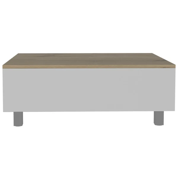 32 Stylish White and Light Oak Rectangular Lift Top Coffee Table with Drawer and Shelf Storage