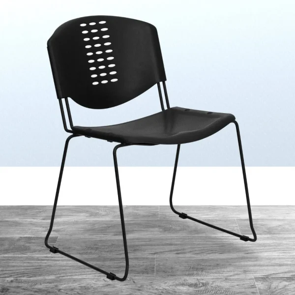 400 lb. Capacity Stack Chair - Commercial Grade, Black Plastic, Sleek Design