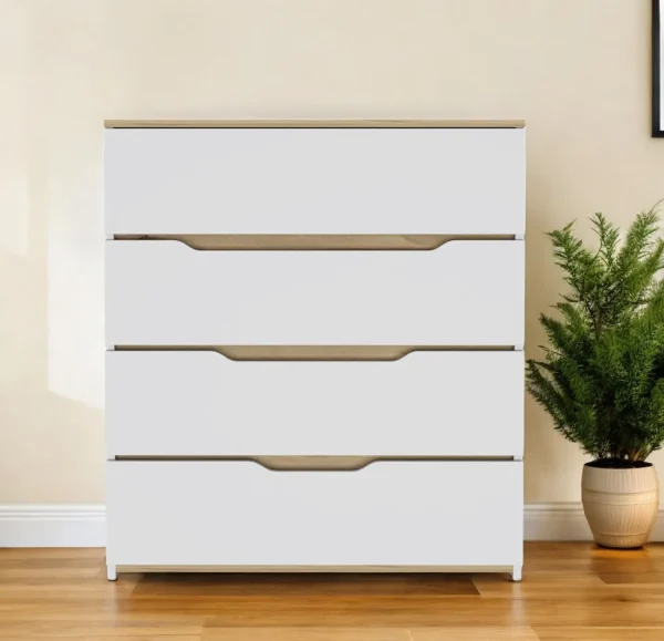31 Brown and White Four Drawer Chest - Stylish Space-Saving Storage Solution for Small Rooms