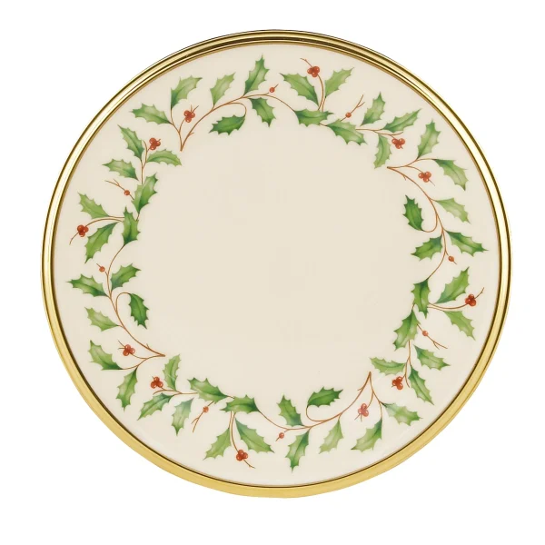 Holiday Bread Plate - Lenox Porcelain with 24K Gold Trim, Holly Berry Design, Dishwasher Safe
