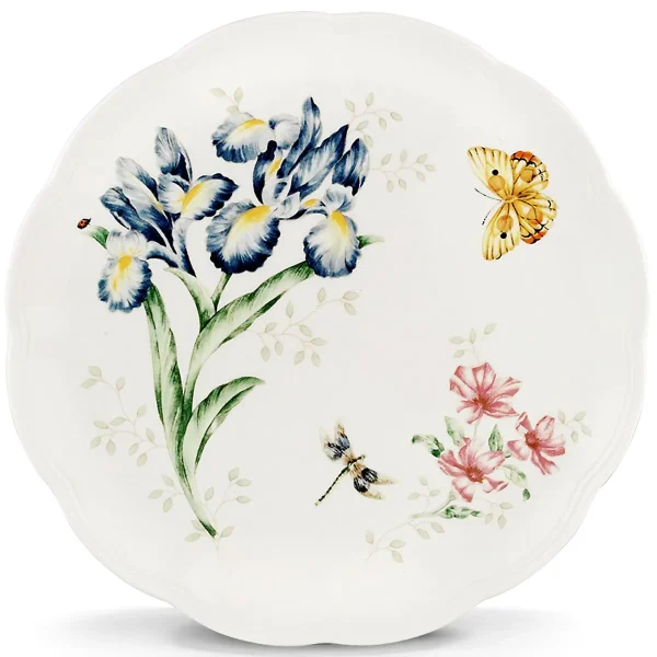 Butterfly Meadow Orange Sulphur Plate - Scalloped Edge, Floral Porcelain, 11 Dishwasher Safe