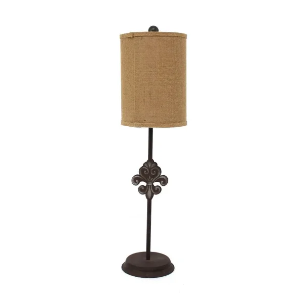 13 Fleur-de-Lis Bronze Table Lamp - Traditional Design with Khaki Linen Shade for Elegant Home Decor