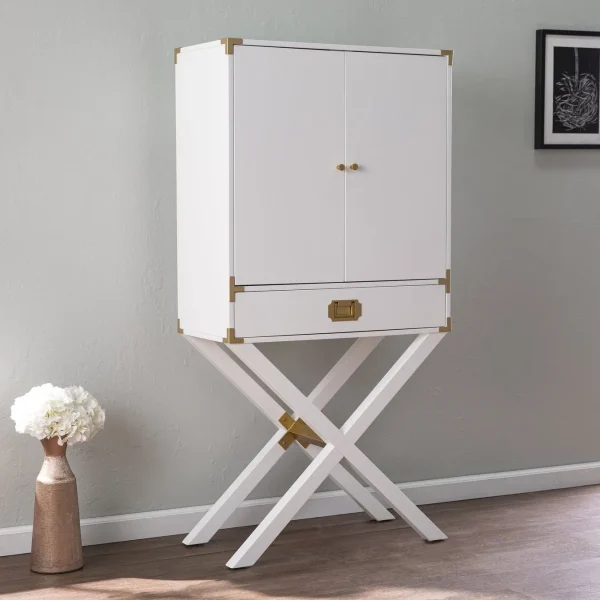 Campaign Tall Bar Cabinet with Chic Gold Accents - Perfect For Entertaining and Stylish Storage