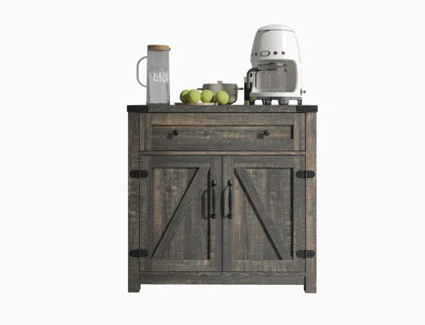 Modern Farmhouse Double Barn Door Accent Cabinet - Stylish Storage Solution In Black Pine Finish