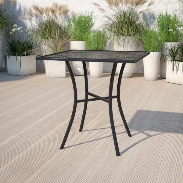28 Square Steel Patio Table - Commercial Grade, Indoor-Outdoor, Black Finish