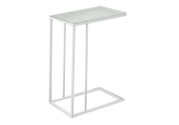 Accent Table - Sleek C-Shaped Design with Frosted Tempered Glass Surface for Modern Living Spaces