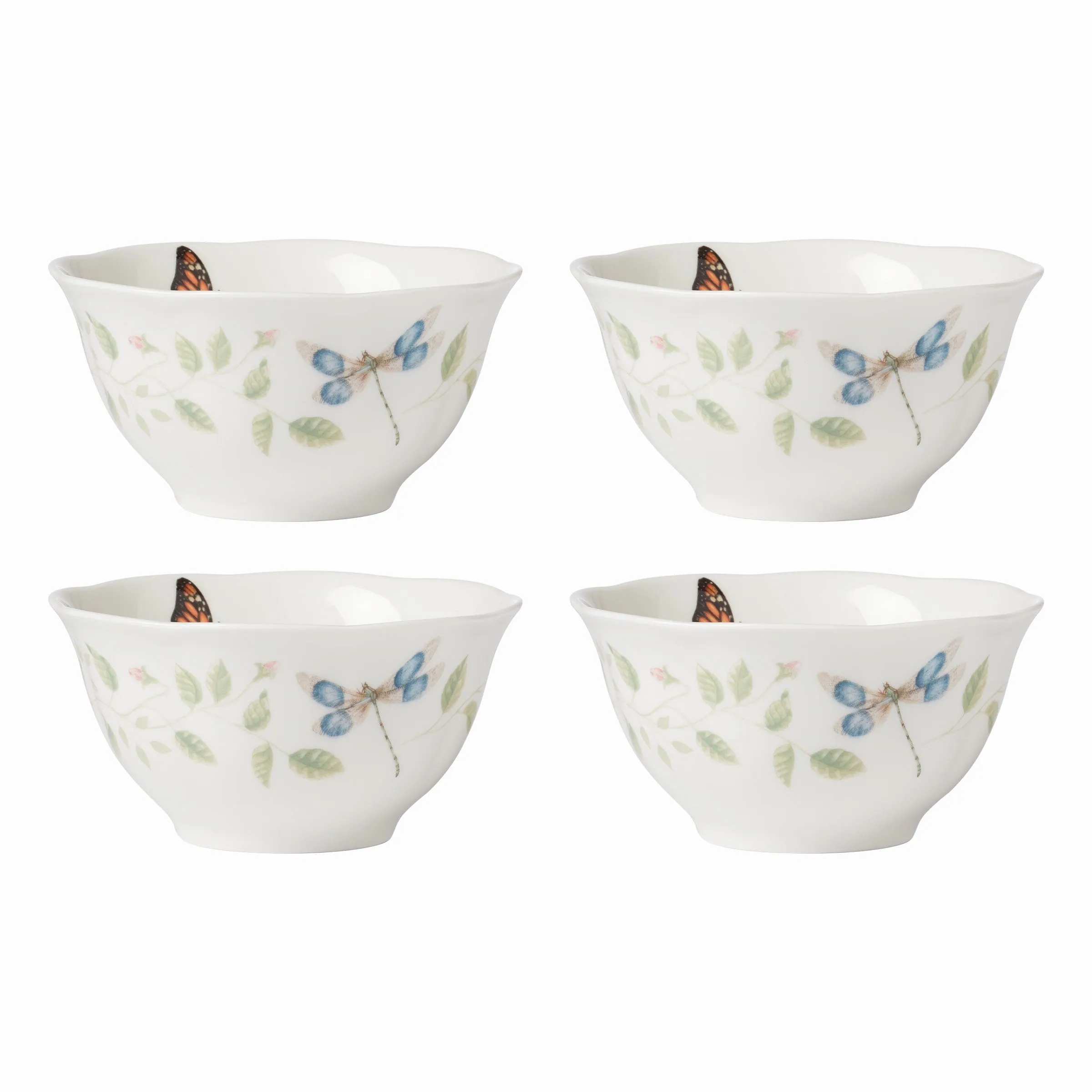 5xButterfly-Meadow-Vines-Porcelain-Rice-Bowl-Set-4-Piece-Dishwasher-Safe