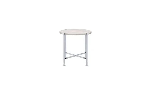 24 Stylish Chrome and White Oak Round End Table - Modern Accent for Living Room or Bedroom Decor