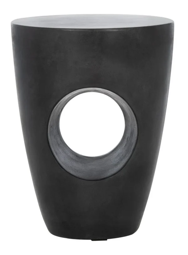 Aishi Contemporary Black Round Concrete Accent Table for Indoor/Outdoor Spaces, 17.7 H