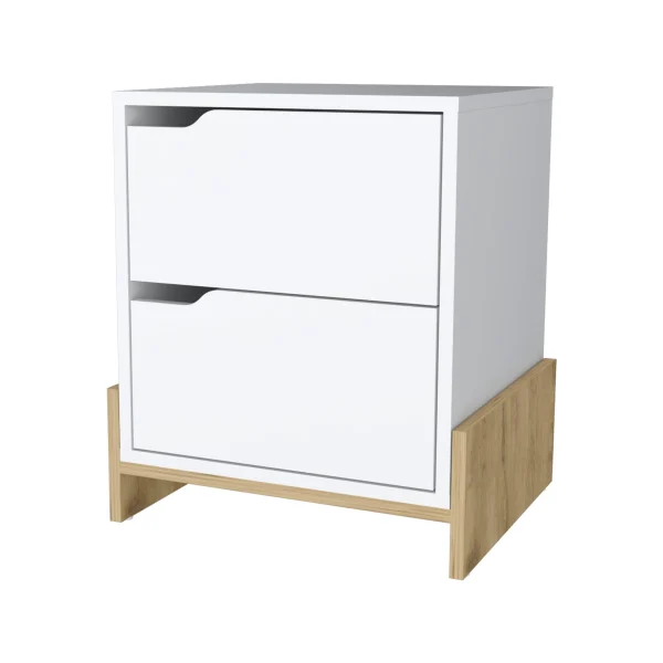 20 White and Natural Two Drawer Faux Wood Nightstand – Stylish Storage for Modern Bedrooms