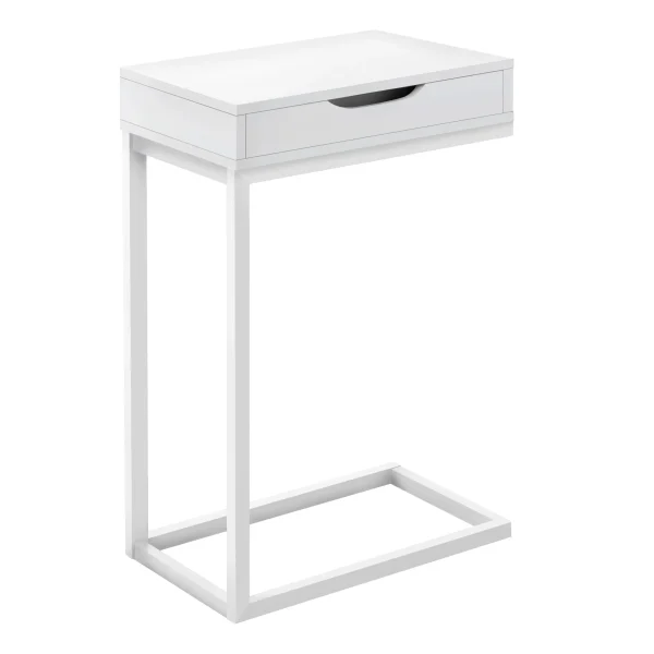 16 C-Shape White Metal Accent Table with Drawer - Perfect for Snacks, Drinks, and Devices!