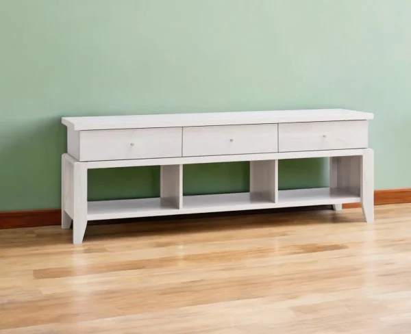 60 White Oak TV Stand with Open Storage, Enclosed Cabinet & Cord Management for Home Theater