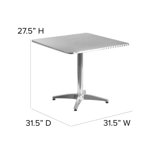31.5 Square Aluminum Table with Stainless Steel Top, Indoor-Outdoor