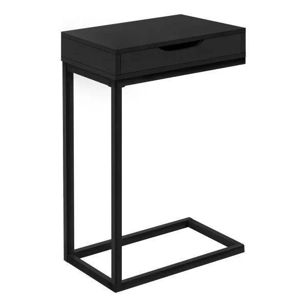 16 Stylish C-Shape Black Metal Accent Table with Drawer - Perfect for Snacks, Drinks & Laptops!