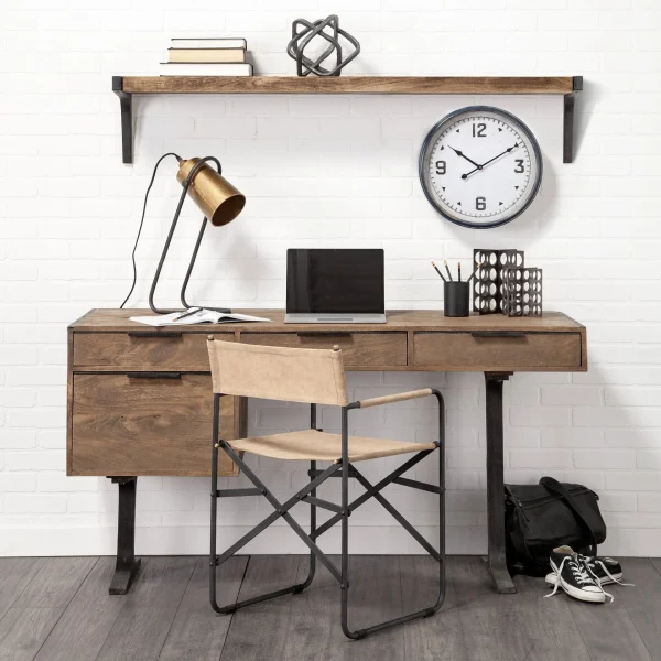 Dion 58 Long Industrial Wall Shelf - Durable Indian Hardwood & Cast Iron Brackets for Stylish Decor