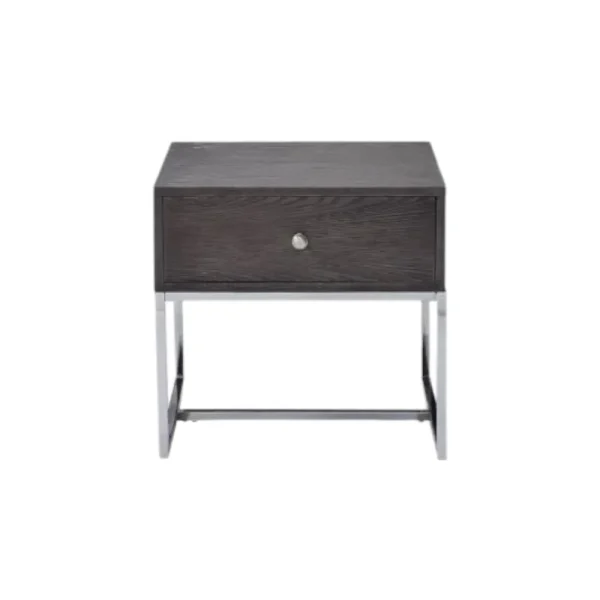22 Chrome & Gray Oak End Table with Drawer - Stylish, Versatile Accent Table for Any Room Decor