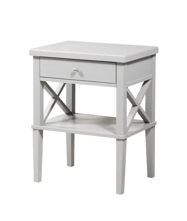 Marta Dove Gray Nightstand - Stylish Hardwood Design with Open Shelf & Full Extension Drawer Glides