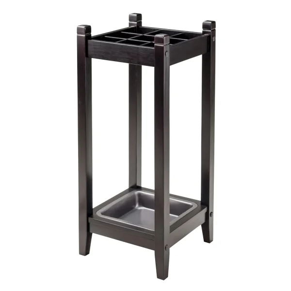 Jana Stylish Espresso Umbrella Stand with Drip Tray - Holds 9 Umbrellas, Perfect for Entryway Decor!