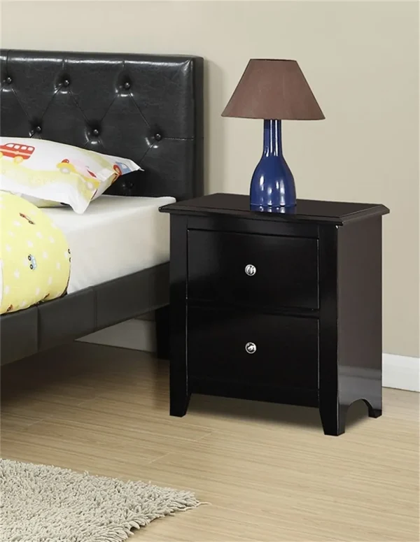 Contemporary Black Nightstand with 2 Drawers, Sturdy Wooden Frame, 22x16x25, 20 lbs Capacity