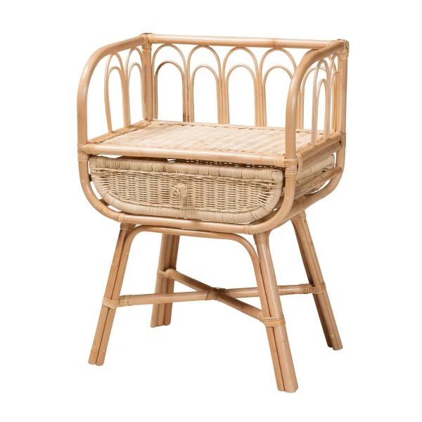 Panchali Bohemian Rattan Nightstand - Handcrafted Natural Brown, Fully Assembled with Open Shelf