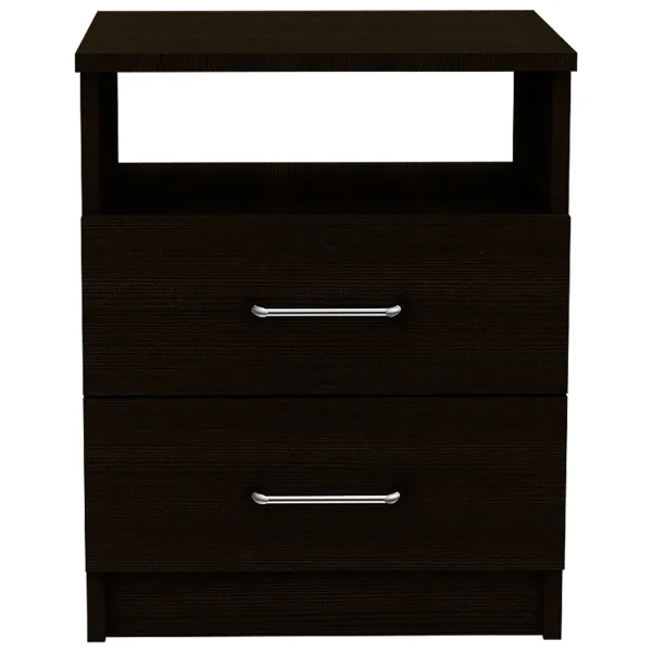 Stylish 20 Black Two Drawer Nightstand - Versatile Faux Wood Bedside Table with Shelf