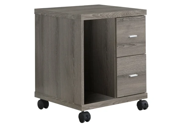 17.75 Dark Taupe Mobile Office Cabinet with 2 Drawers - Stylish Storage Solution for Modern Spaces
