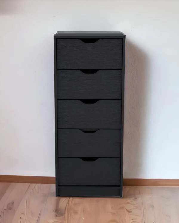 18 Black Five Drawer Chest - Modern Storage Solution for Stylish Bedrooms & Small Spaces