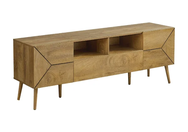 TV Stand, 72 Inch Mid-Century Console for Stylish Media Storage with Easy Glide Drawer and Cabinets