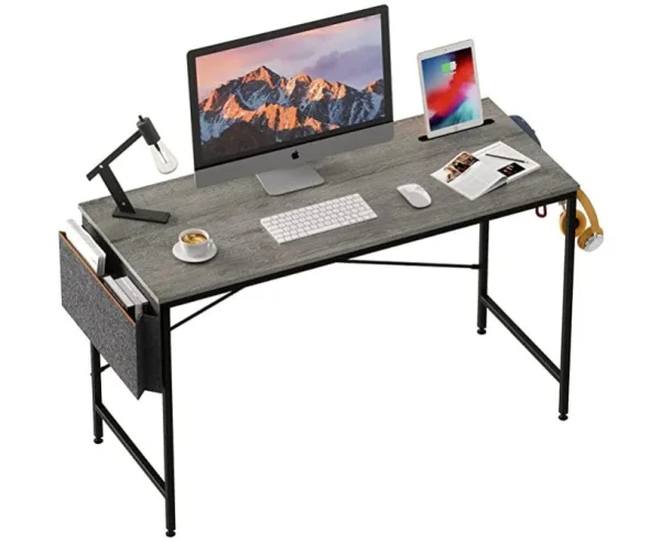 32 Gray and Black Stainless Steel Desk - Stylish Foldable Office Workspace for Modern Elegance
