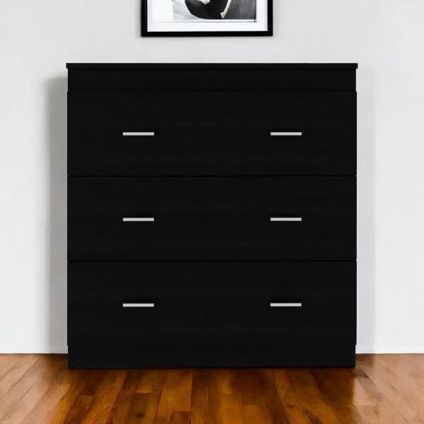 31-Inch Black Three Drawer Dresser - Modern Storage Solution for Stylish Bedroom Decor