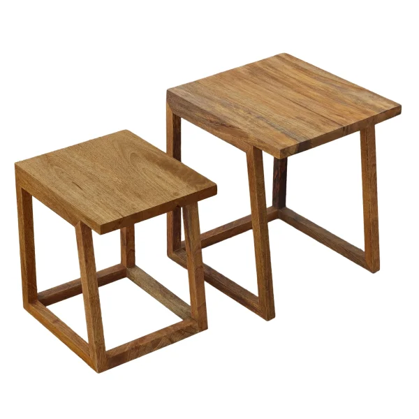 18, 15 Inch Rectangular 2 Piece Mango Wood Nesting Side Table Set with Grain Details, Brown