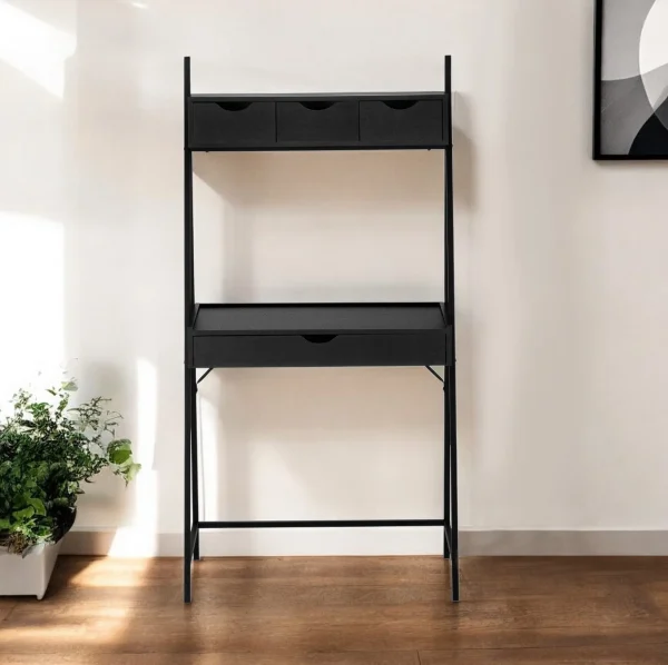 32 Black Computer Desk with 4 Drawers - Elegant, Stylish Design for a Chic Office Workspace!