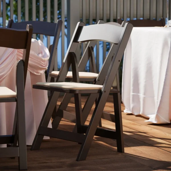 Commercial Grade Wood Folding Chair with Padded Seat - Lightweight, Waterproof Vinyl - Chocolate Finish