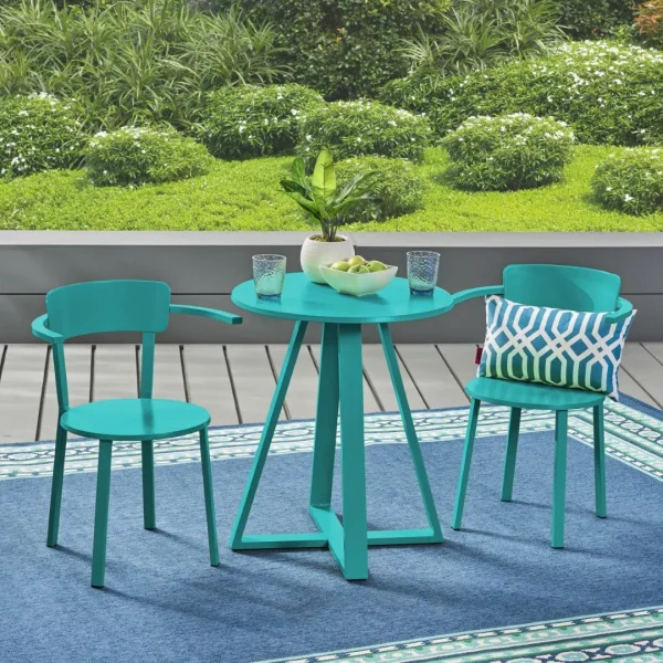 Christopher Knight Home® Iron Bistro Set: Haiti, Matte Teal Outdoor Furniture