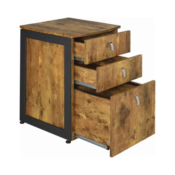 Estrella Rustic 3-Drawer File Cabinet in Antique Nutmeg with Gunmetal Accents for Modern Offices