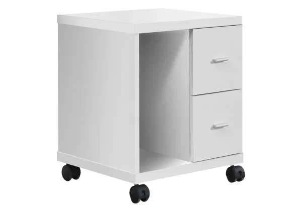 17.75 Modern White Mobile Office Cabinet with 2 Spacious Drawers for Stylish Home Organization